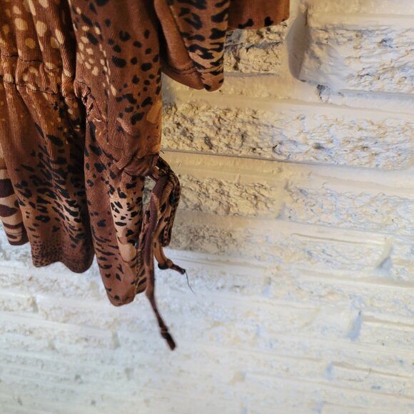 Vue Point Womens Top 2X Plus 3/4 Sleeve Brown Animal Print Travel ANI53E - Picture 3 of 7